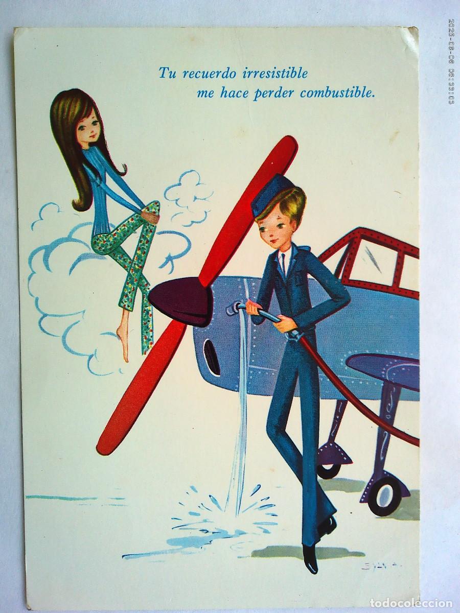 Postales: BONITA POSTAL CON DIBUJO DE PAREJA, MILITAR DE AVIACION Y AVION . A&Ntilde;OS 70