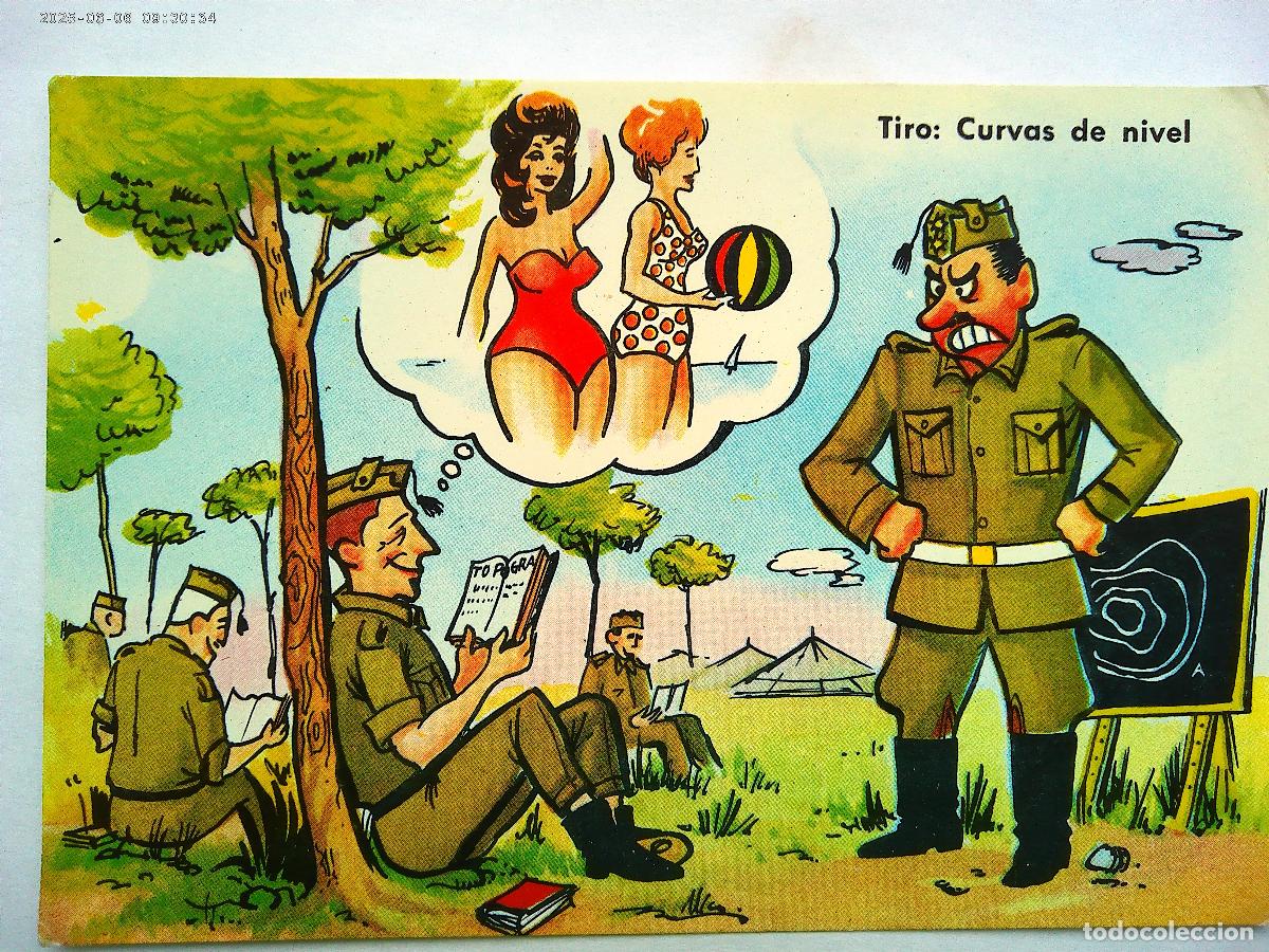 Postales: POSTAL HUMORISTICA CON DIBUJO DE MILITARES EN EL CAMPAMENTO. A&Ntilde;OS 70
