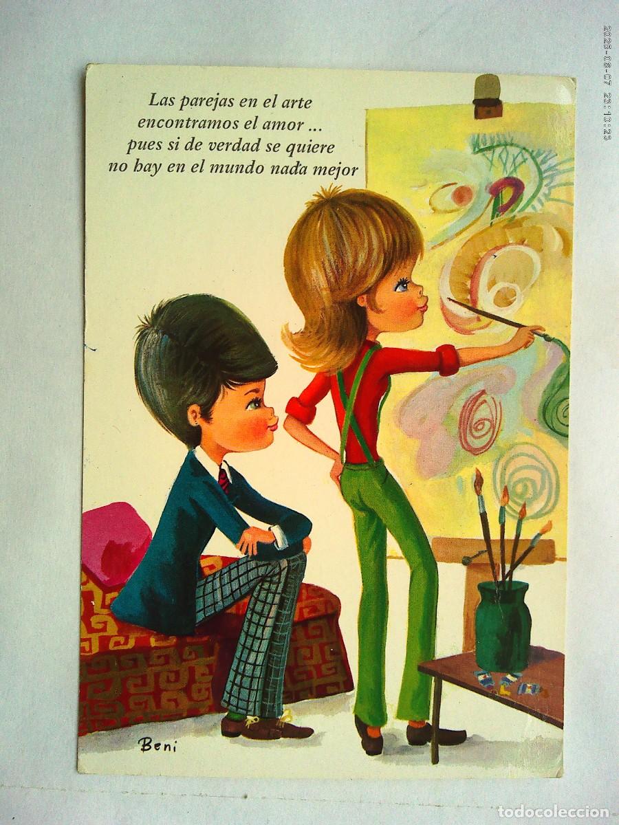 Postales: BONITA POSTAL CON DIBUJO DE PAREJA , PINTORA , ETC . A&Ntilde;OS 70