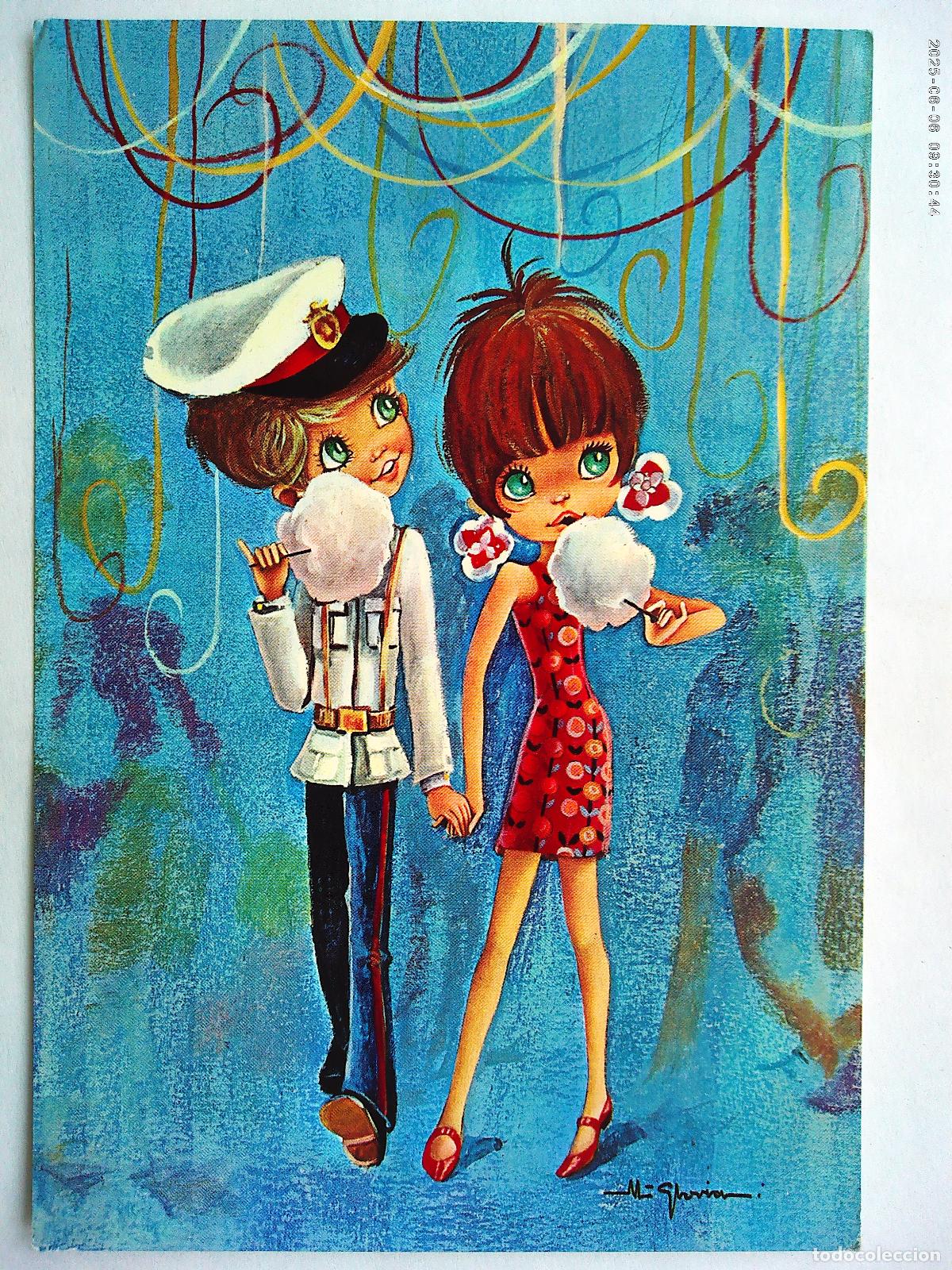 Postales: BONITA POSTAL CON DIBUJO DE PAREJA : CHICA Y MILITAR DE INFANTERIA DE MARINA . A&Ntilde;OS 70