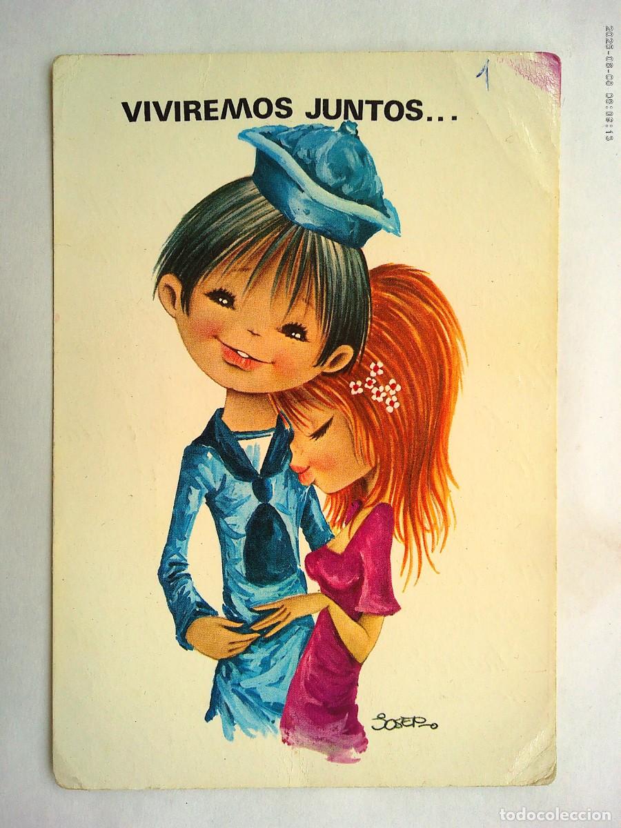 Postales: BONITA POSTAL CON DIBUJO DE PAREJA : CHICA Y MARINERO . A&Ntilde;OS 70