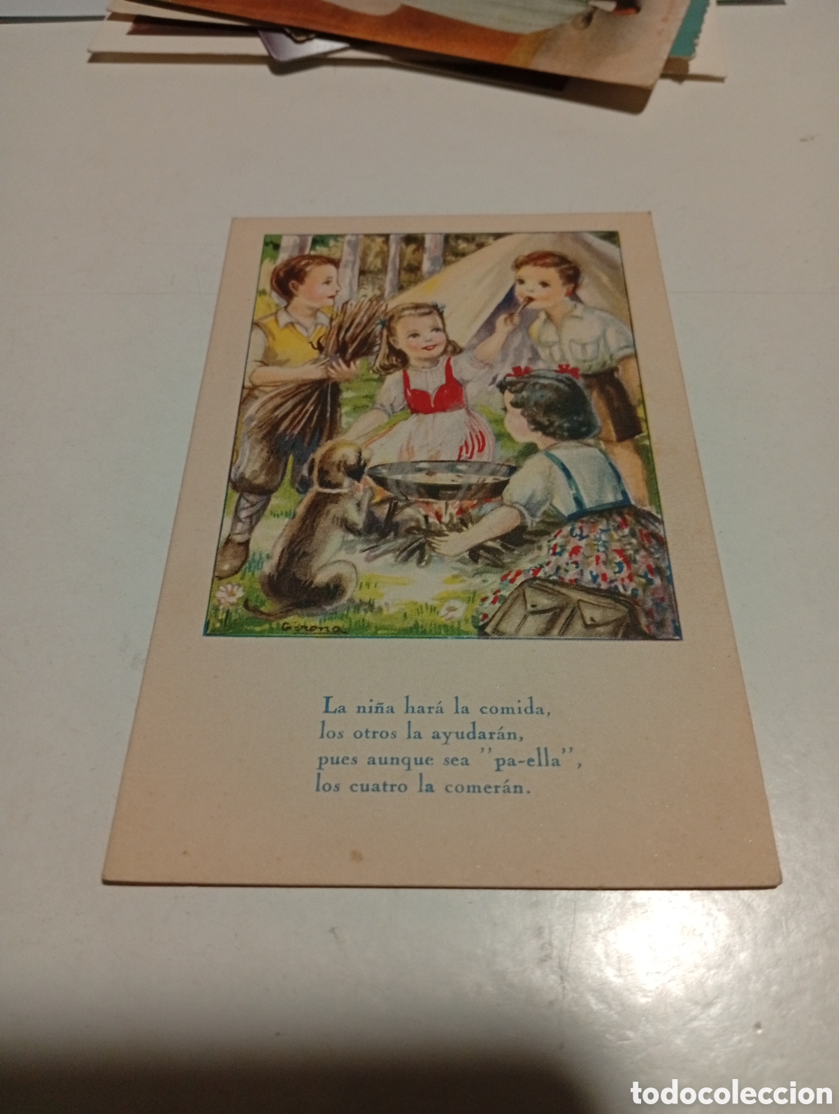 Postales: Postal dibujos animados ni&ntilde;os cocinando paella