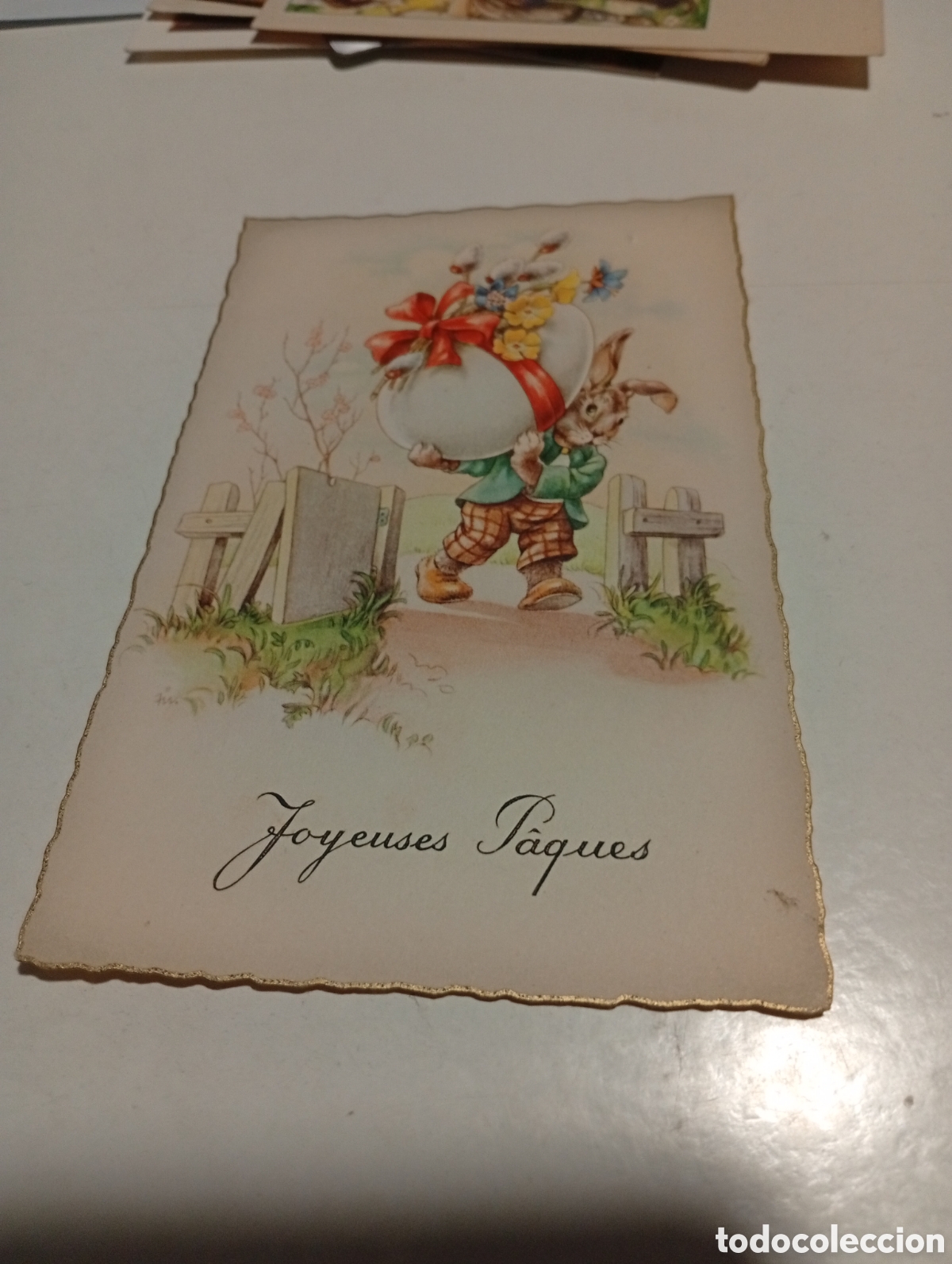 Postales: Postal felices Pascuas dibujo conejo con huevo