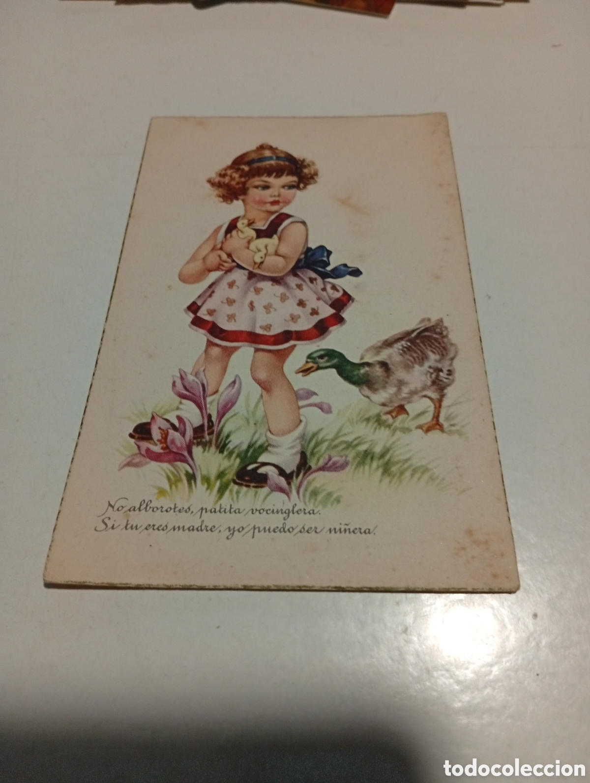Postales: Postal dibujos animados ni&ntilde;a patos