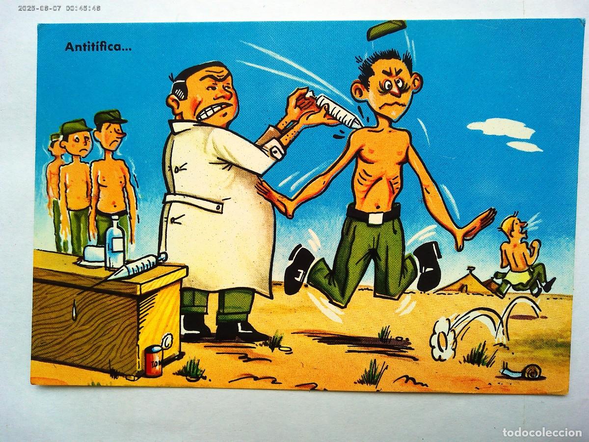 Postales: POSTAL HUMORISTICA DE MILITARES , HORA DEL PINCHAZO . A&Ntilde;OS 70