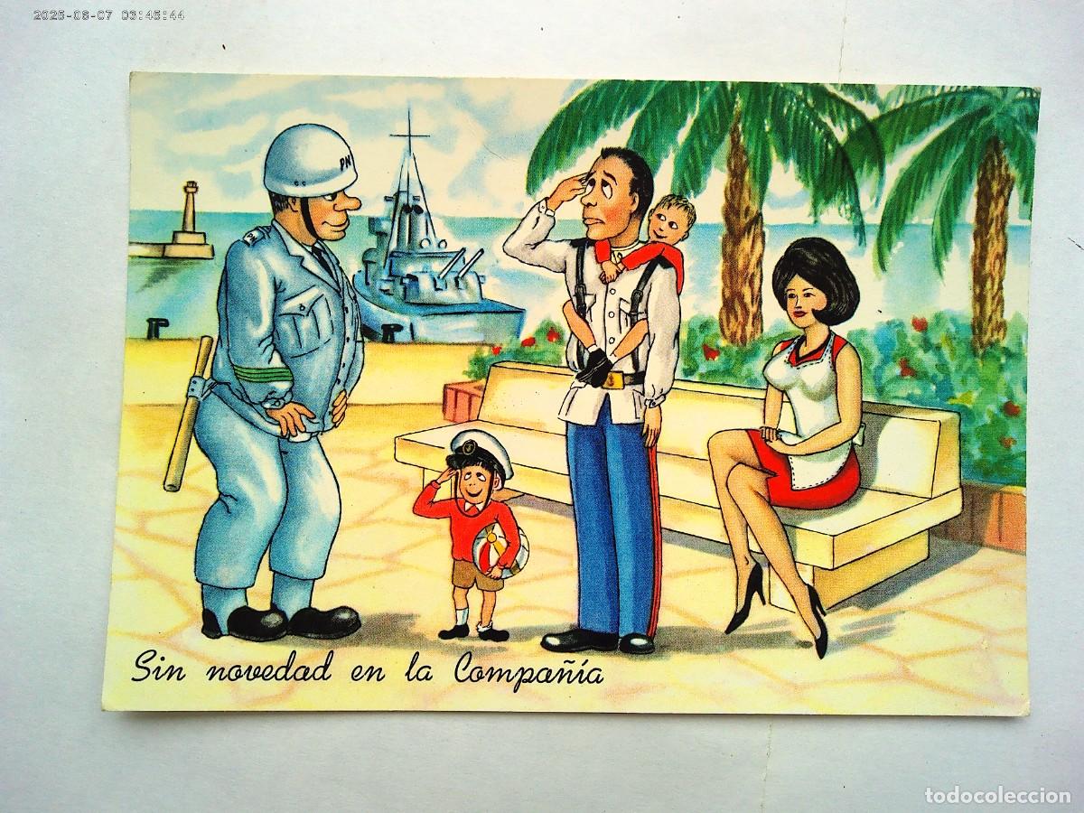 Postales: BONITA POSTAL CON DIBUJO DE PAREJA : CHICA Y MILITAR DE INFANTERIA DE MARINA . A&Ntilde;OS 70
