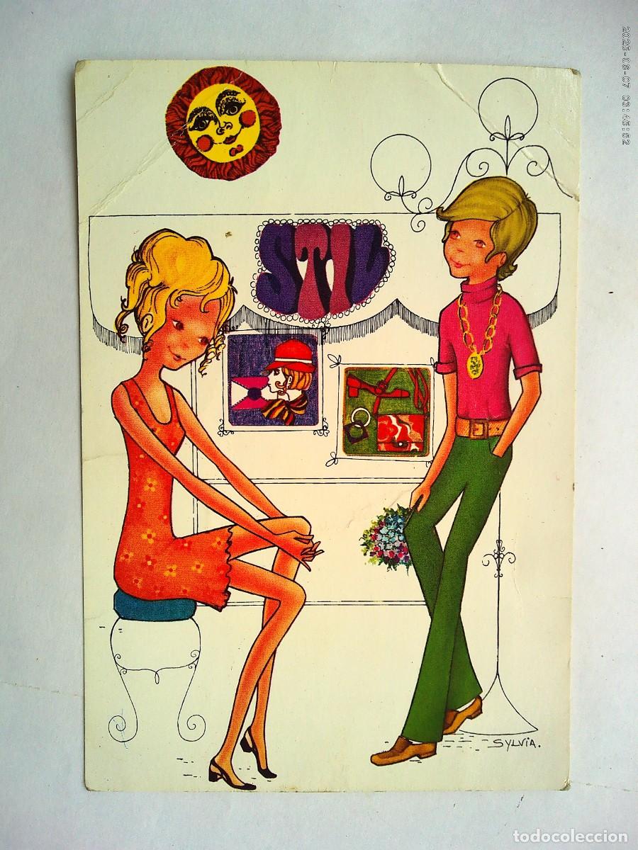 Postales: BONITA POSTAL CON DIBUJO DE PAREJA , A&Ntilde;OS 70