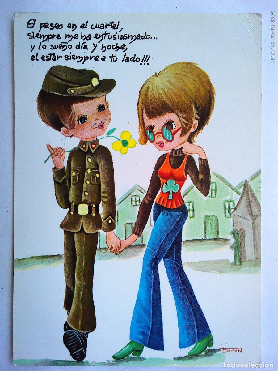 Postales: BONITA POSTAL CON DIBUJO DE PAREJA : MILITAR Y CHICA . A&Ntilde;OS 70