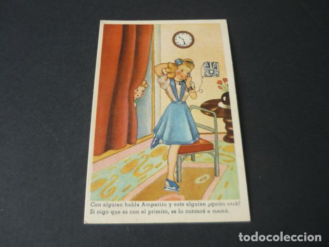 Cartoline: POSTAL CHICA AL TELEFONO ILUSTRADOR