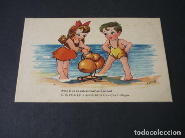 Cartoline: POSTAL NI&Ntilde;OS EN LA PLAYA ILUSTRADOR