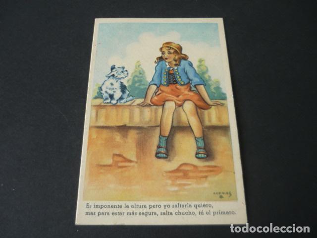 Cartoline: POSTAL NI&Ntilde;A CON PERRO ILUSTRADOR