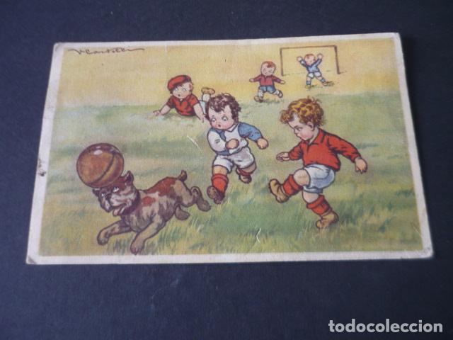 Cartoline: POSTAL NI&Ntilde;OS JUGANDO AL FUTBOL ILUSTRADOR