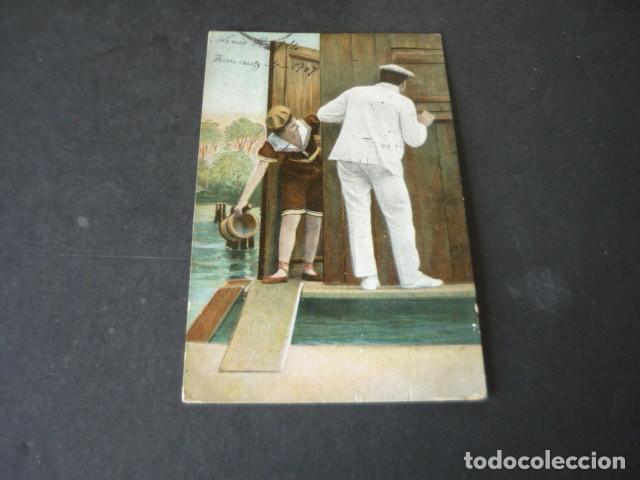 Cartoline: BA&Ntilde;ISTA POSTAL COMICA CIRCULADA EN 1907 DE ZARAUZ A MADRID