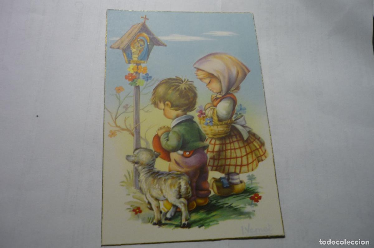 Postales: postal dibujo vernet ni&ntilde;os rezando escrita