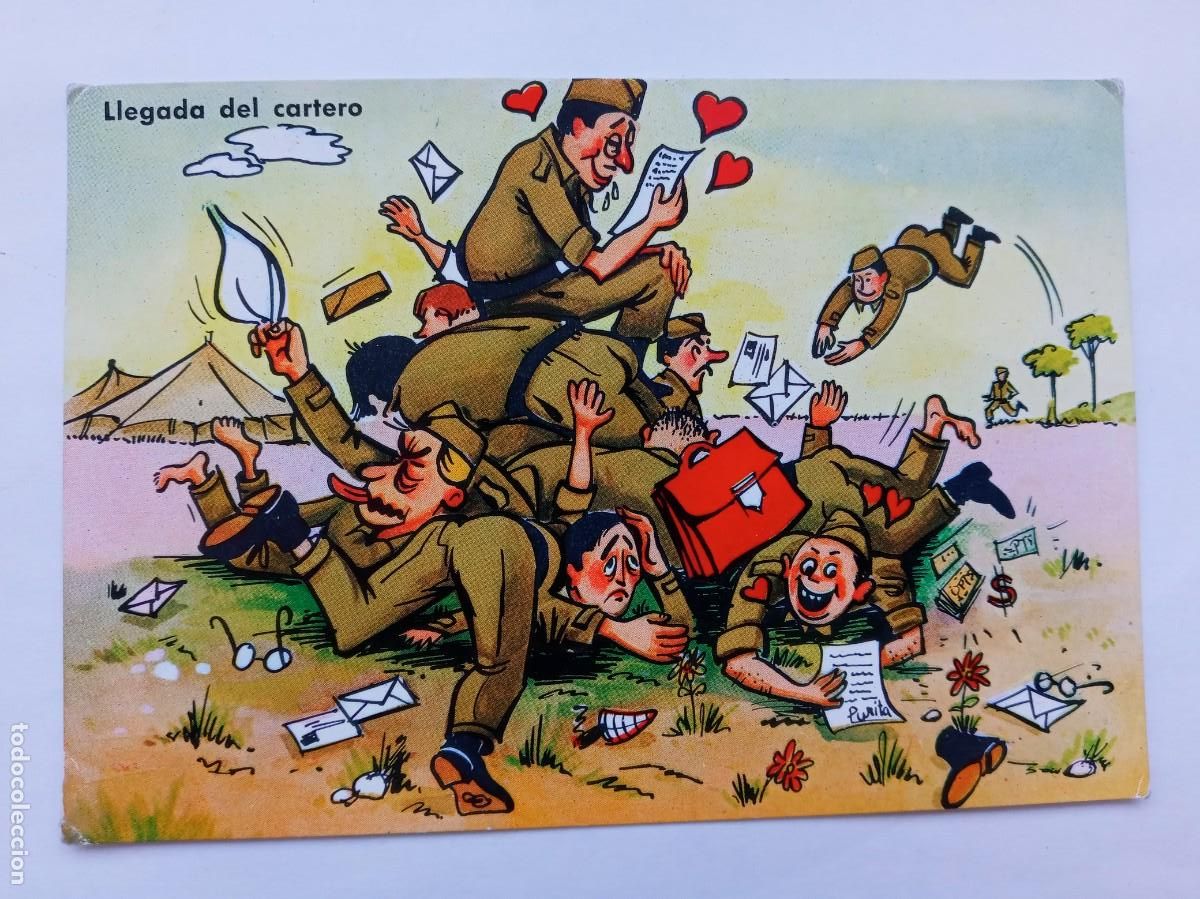 Cartes Postales: POSTAL HUMORISTICA CON DIBUJO DE MILITARES EN EL CAMPAMENTO. A&Ntilde;OS 70