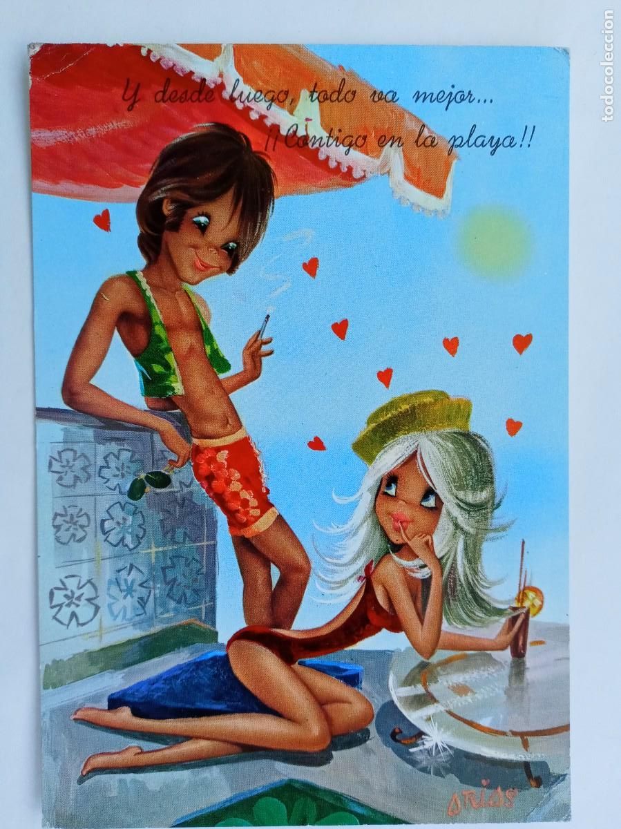 Postkarten: BONITA POSTAL CON DIBUJO DE PAREJA HIPPI . A&Ntilde;OS 70