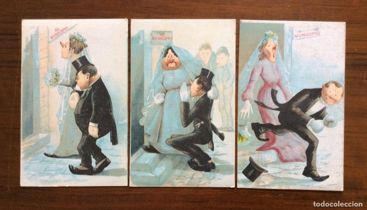 Cartoline: 3 POSTAL ANTIGUAS ILUSTRADAS CROMILITOGRAFIA BODA CASAMIENTO