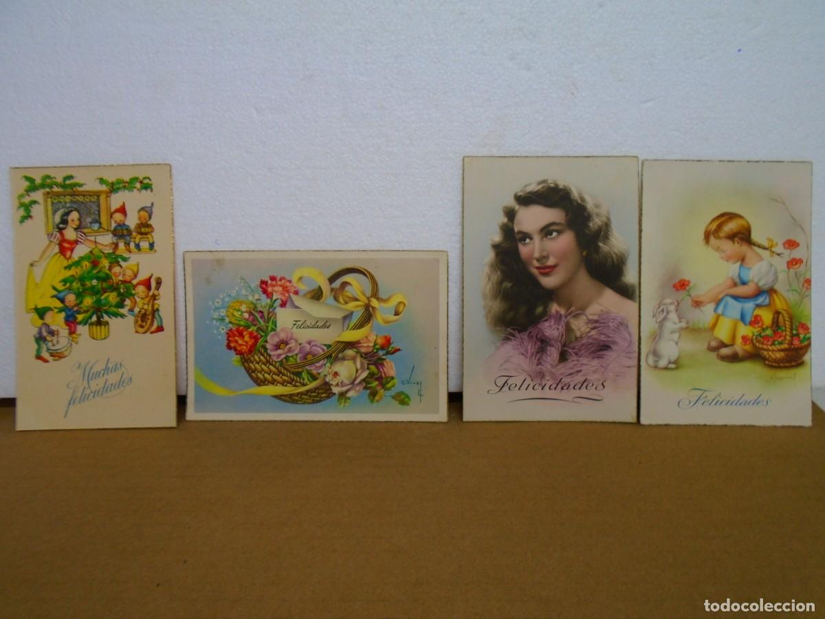 Postales: LOTE DE 4 POSTALES ILUSTRADAS DE FELICITACION, EDICIONES VARIAS,MEDIADOS XX.