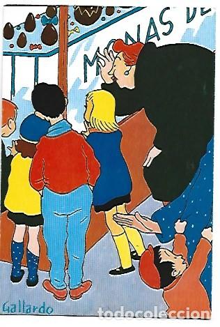 Postales: NI&Ntilde;OS RELAMIENDOSE CON LOS DULCES DE PASCUA.- ILUSTRACION DE GALLARDO