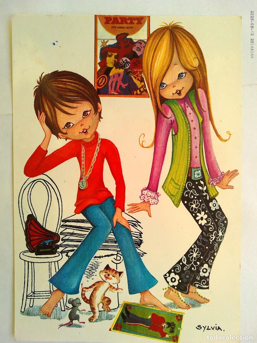 Postales: BONITA POSTAL CON DIBUJO DE PAREJA YE-YE . A&Ntilde;OS 70