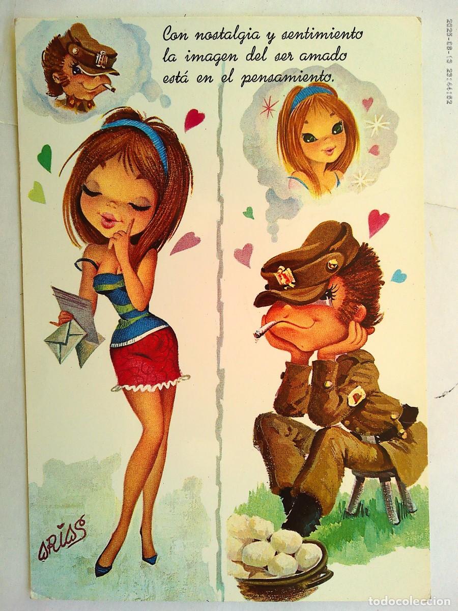 Postales: BONITA POSTAL CON DIBUJO DE PAREJA , CHICA Y MILITAR