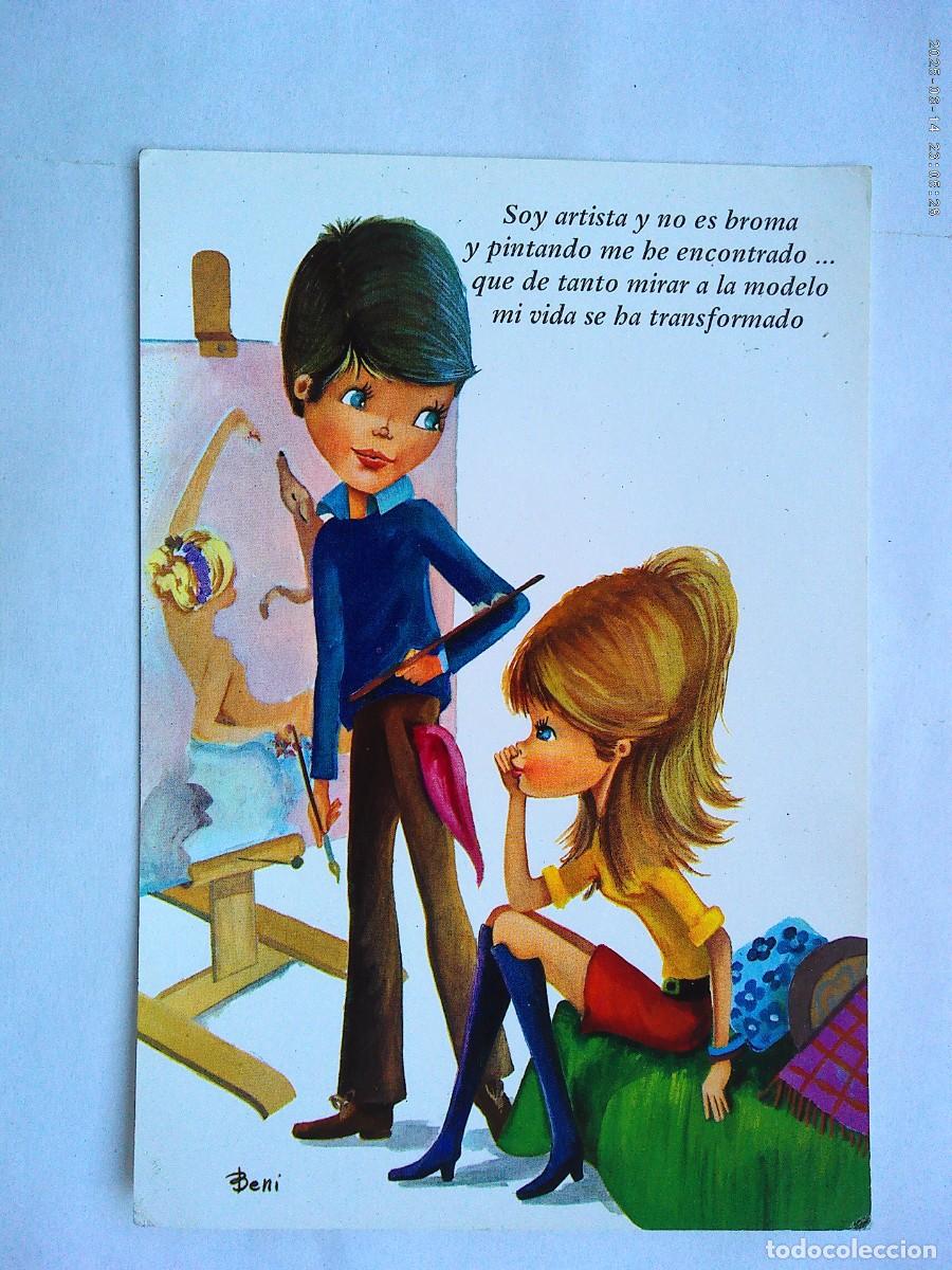 Postales: BONITA POSTAL CON DIBUJO DE PAREJA , PINTOR, ETC . A&Ntilde;OS 70