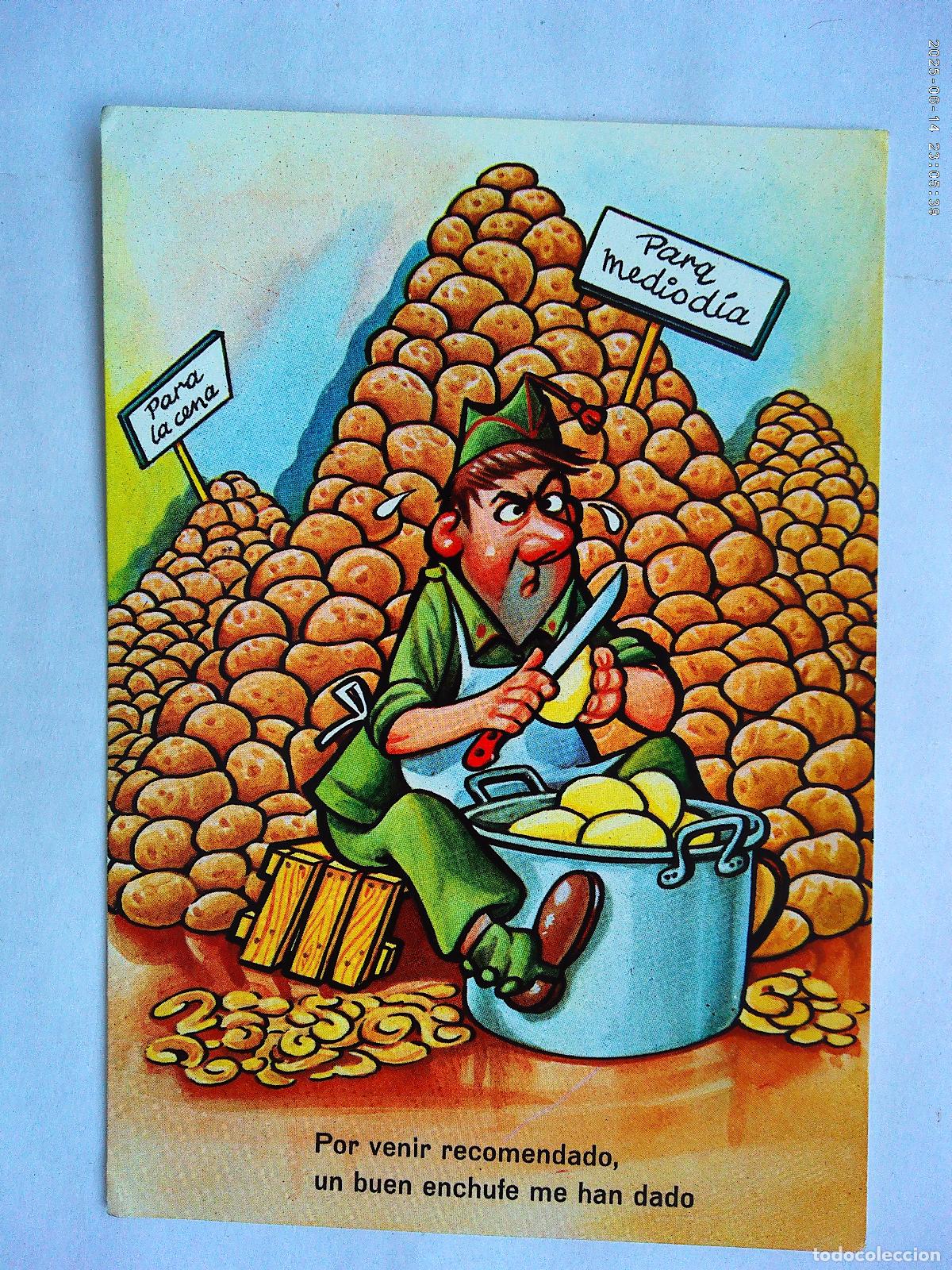 Postales: POSTAL HUMORISTICA CON DIBUJO DE MILITAR PELANDO PAPAS . A&Ntilde;OS 70