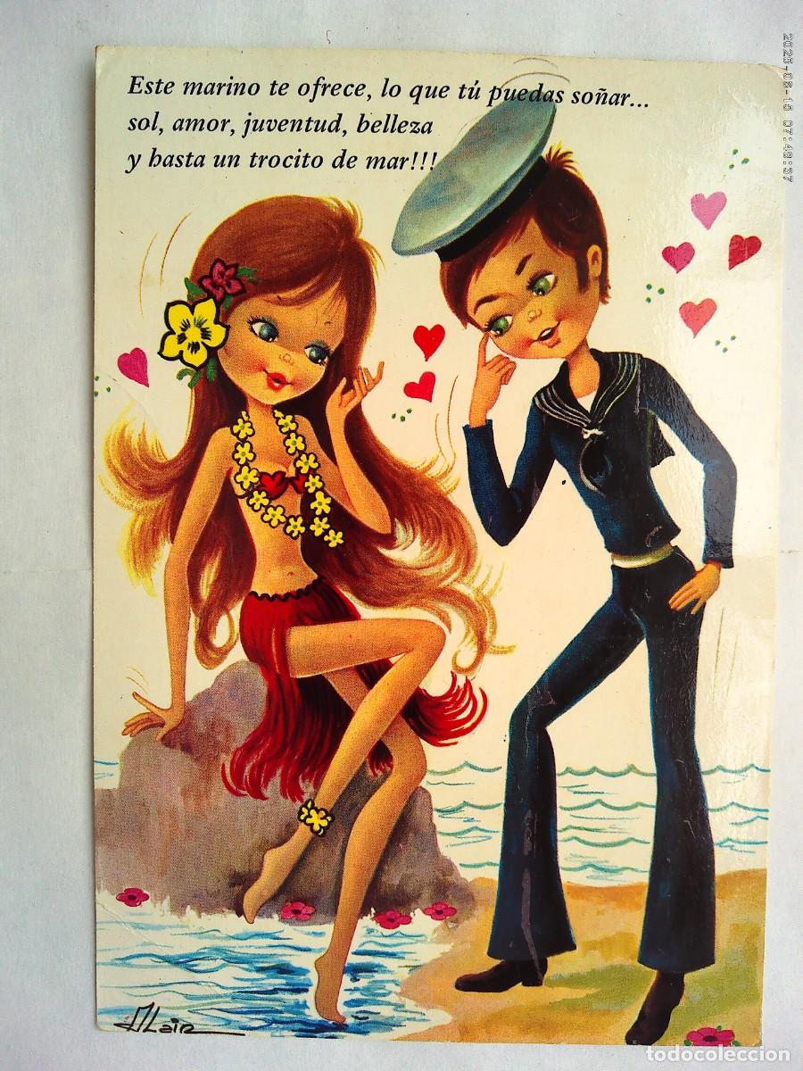 Postales: BONITA POSTAL CON DIBUJO DE PAREJA, MARINERO Y CHICA . A&Ntilde;OS 70