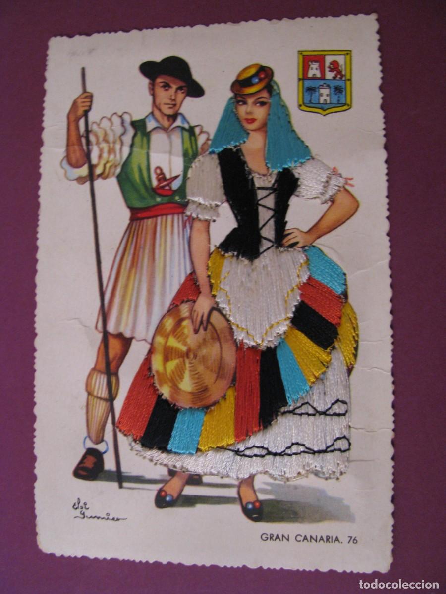 Postales: POSTAL BORDADA DE IL. ELSI GUMIER. GRAN CANARIA 76. ED. F. MOLINA