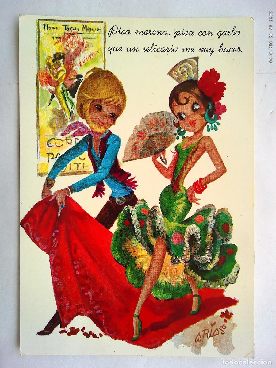 Postales: BONITA POSTAL CON DIBUJO DE PAREJA , CHICA GITANA FLAMENCA Y TURISTA