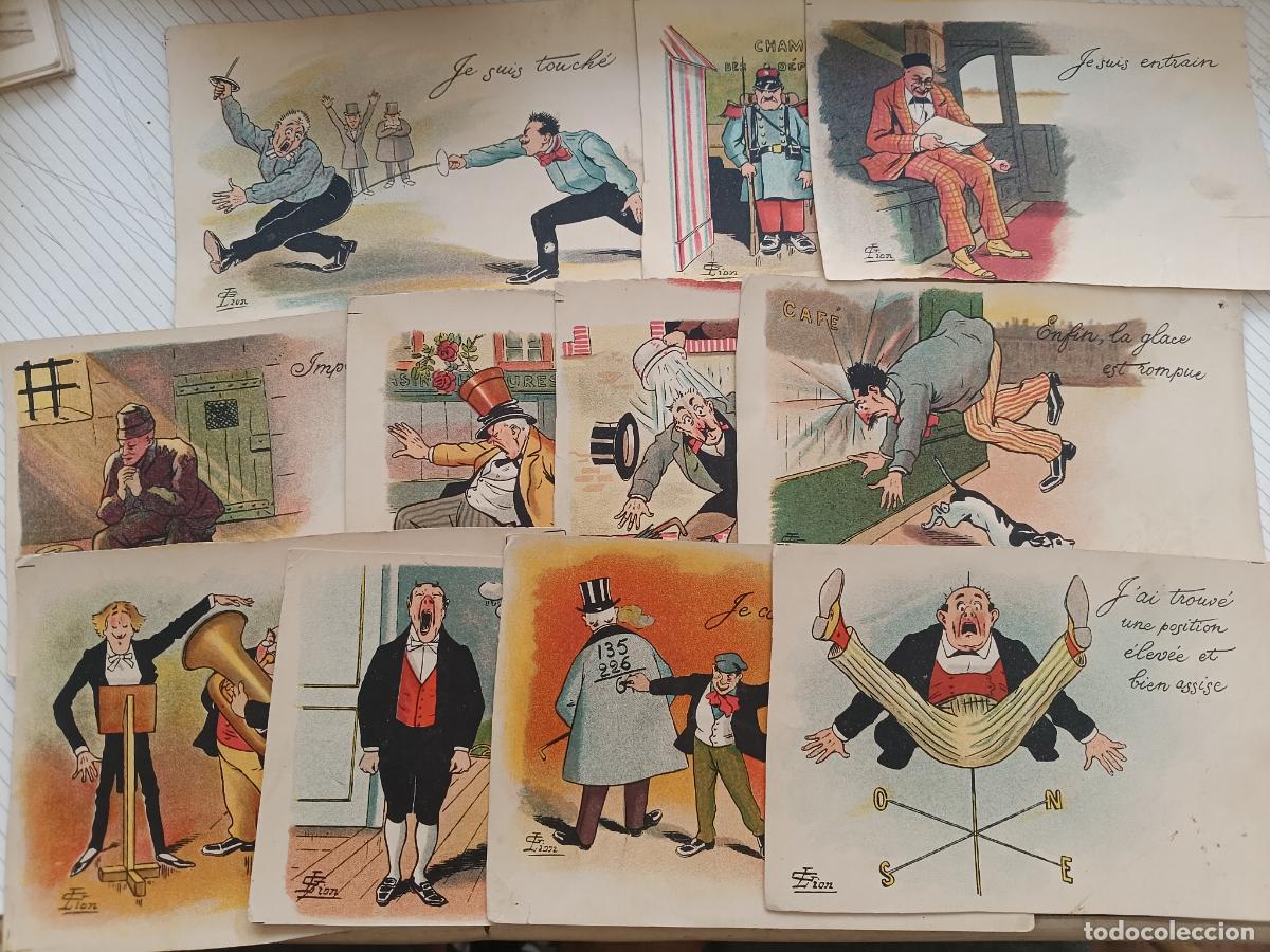 Postales: Francia. 11 postales de caricatura antiguas