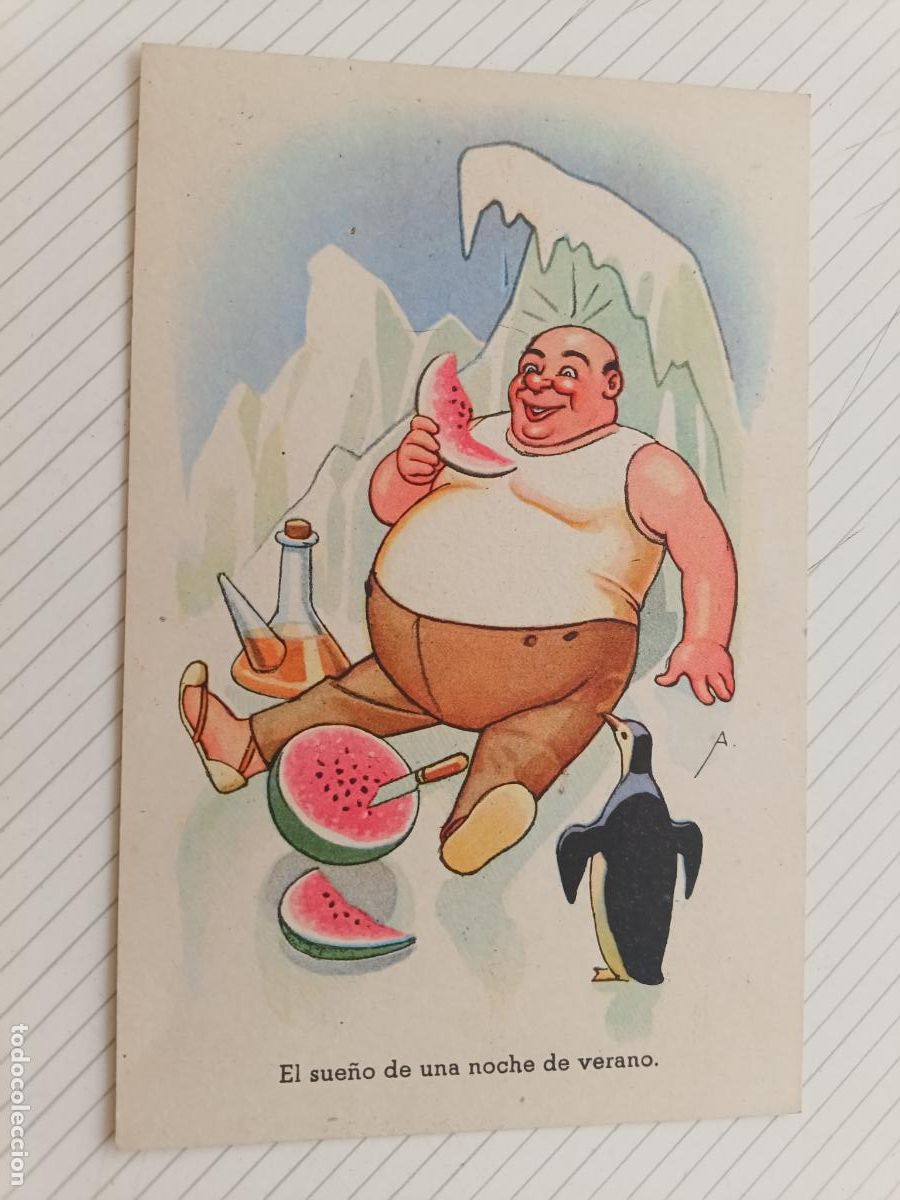 Postales: Postal de caricatura escrita
