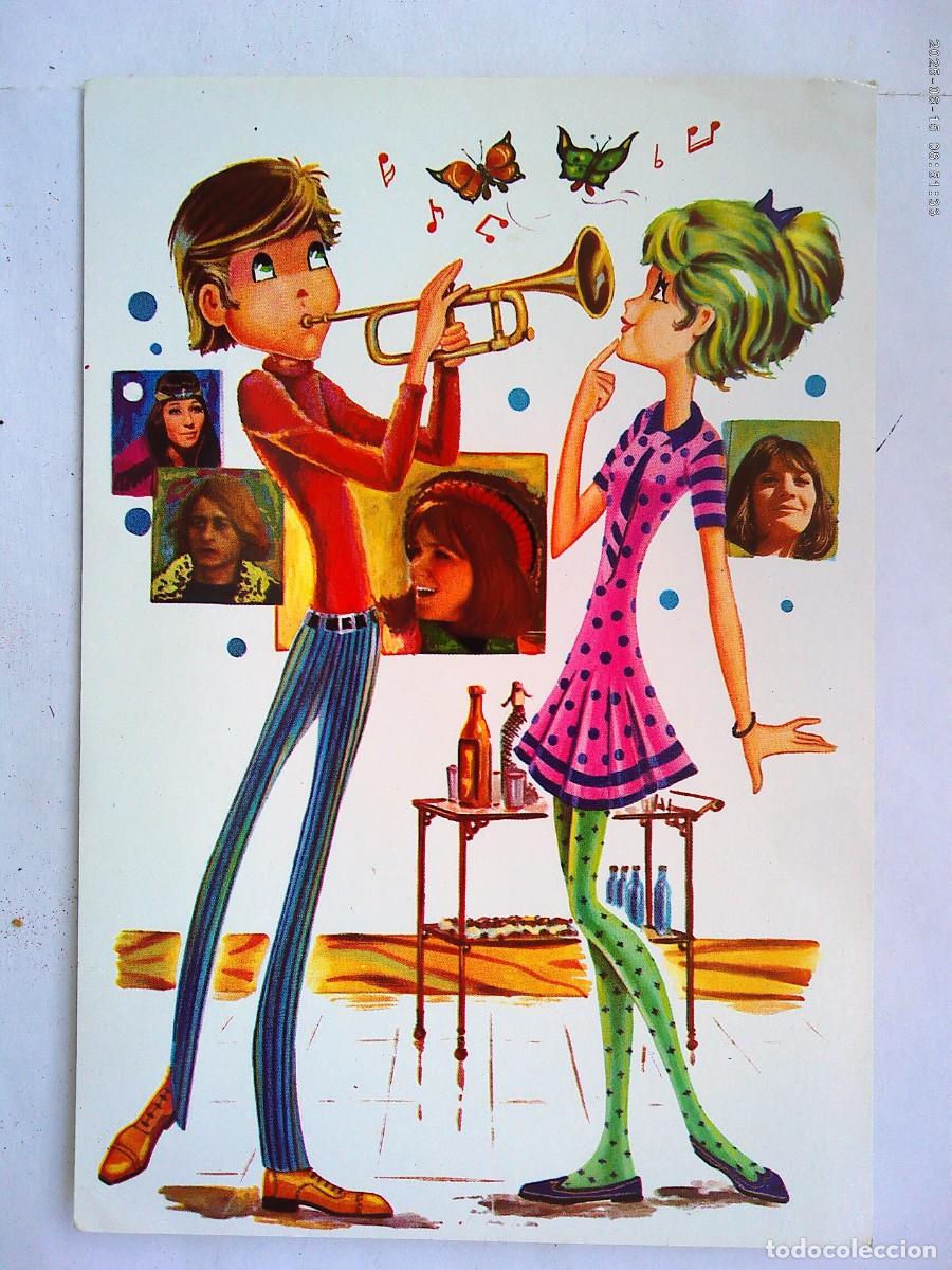 Postales: BONITA POSTAL CON DIBUJO DE PAREJA YE-YE . A&Ntilde;OS 70
