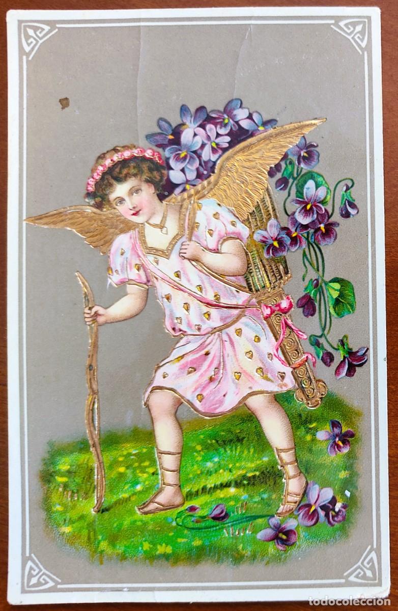 Postales: POSTAL MUY ANTIGUA &Aacute;NGEL CON FLORES