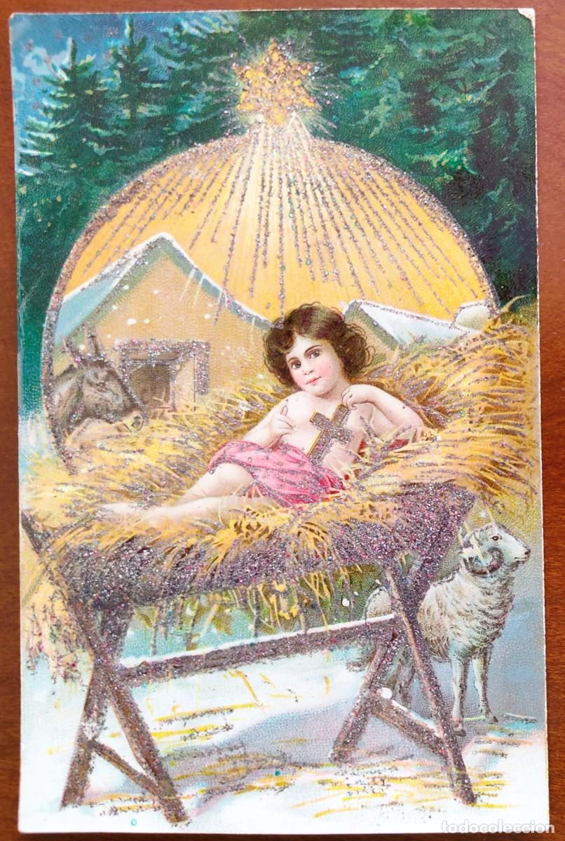 Postales: POSTAL MUY ANTIGUA NI&Ntilde;O JES&Uacute;S CON PURPURINAS - H & S DIAMANT FMAILLE