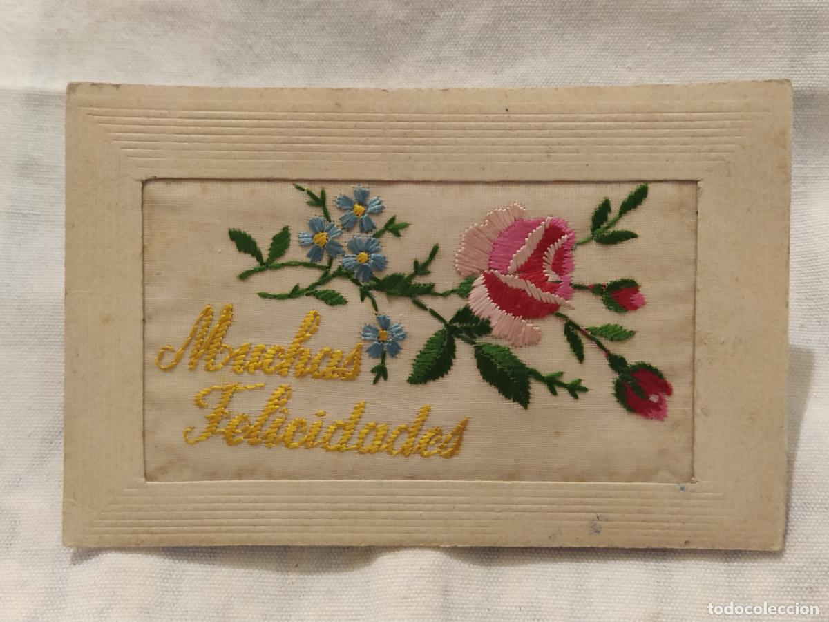 Postales: POSTAL ANTIGUA CON BORDADO DE TELA - FLORES - MIRANDA DE EBRO -(116.099)