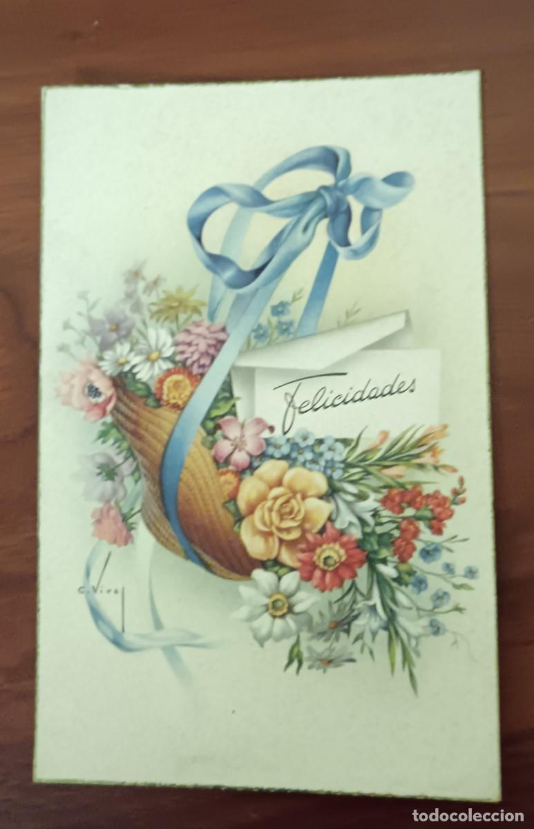 Postales: POSTAL FELICITACI&Oacute;N ILUSTRADA POR C. VIVES CYZ N&ordm; 536 A&Ntilde;O 1951 ESCRITA 13,5X8,5 CM.