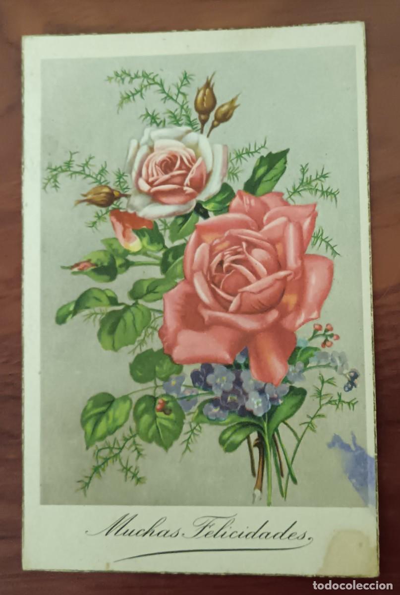 Postales: POSTAL FELICITACI&Oacute;N CON MOTIVO FLORAL EDICIONES COL&Oacute;N SERIE 151/3 ESCRITA 13,5X9 CM.