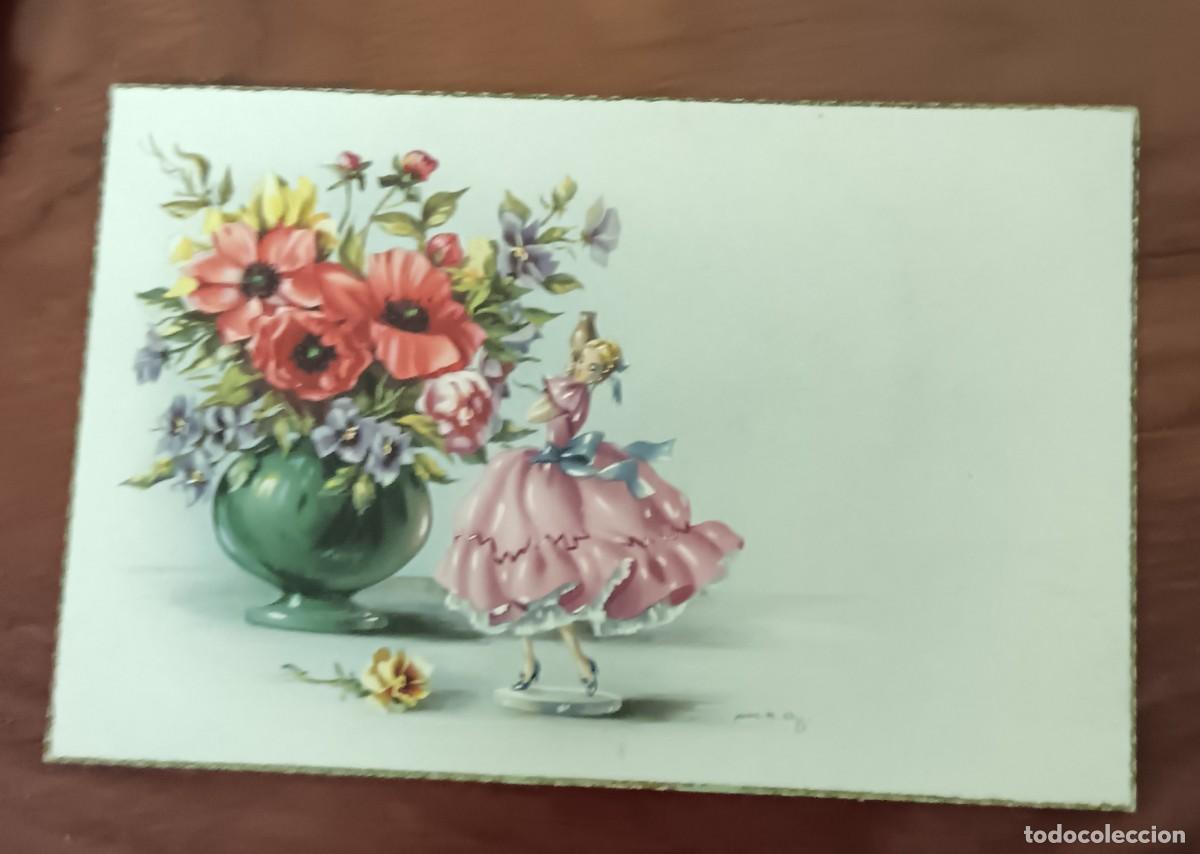 Postales: POSTAL CON MOTIVO FLORAL ILUSTRADA POR M.R.G. CYZ N&ordm; 553/A N&ordm; 2 A&Ntilde;O 1955 ESCRITA 14X9 CM.