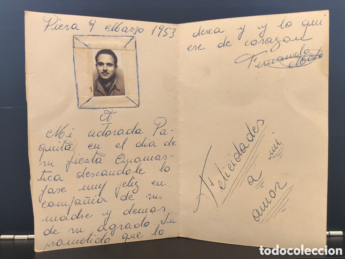 Postales: Antigua tarjeta postal ilustrada Felicidades foto del enamorado interior il. C Vives Ed C. y Z. 1045