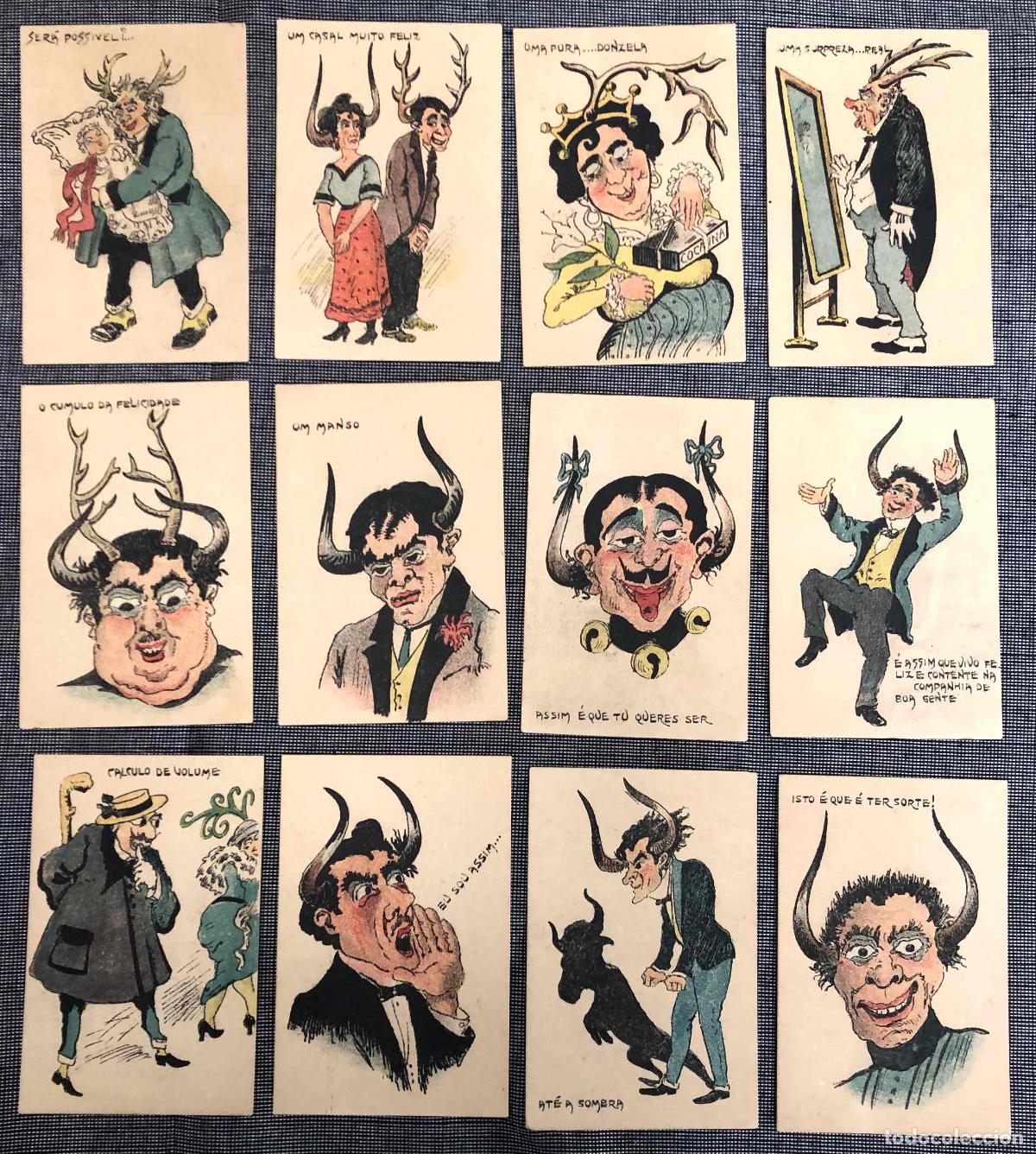 Postales: LOTE DE 12 TARJETAS HUMORISTICAS CARICATURAS ESCRITAS EN PORTUGUES. C.1910. MUY RARAS