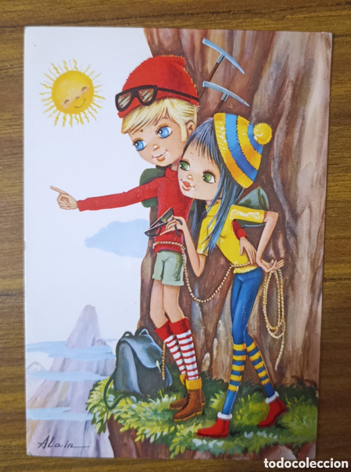 Postales: Postal Ilustraci&oacute;n de Alain - Pareja de ni&ntilde;os monta&ntilde;eros / alpinistas - sin circular