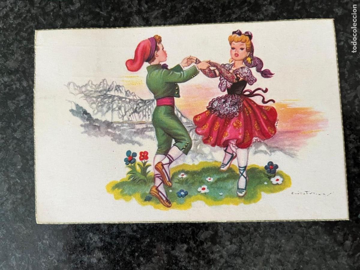 Postales: postal bailando sardanas con barretina escrita