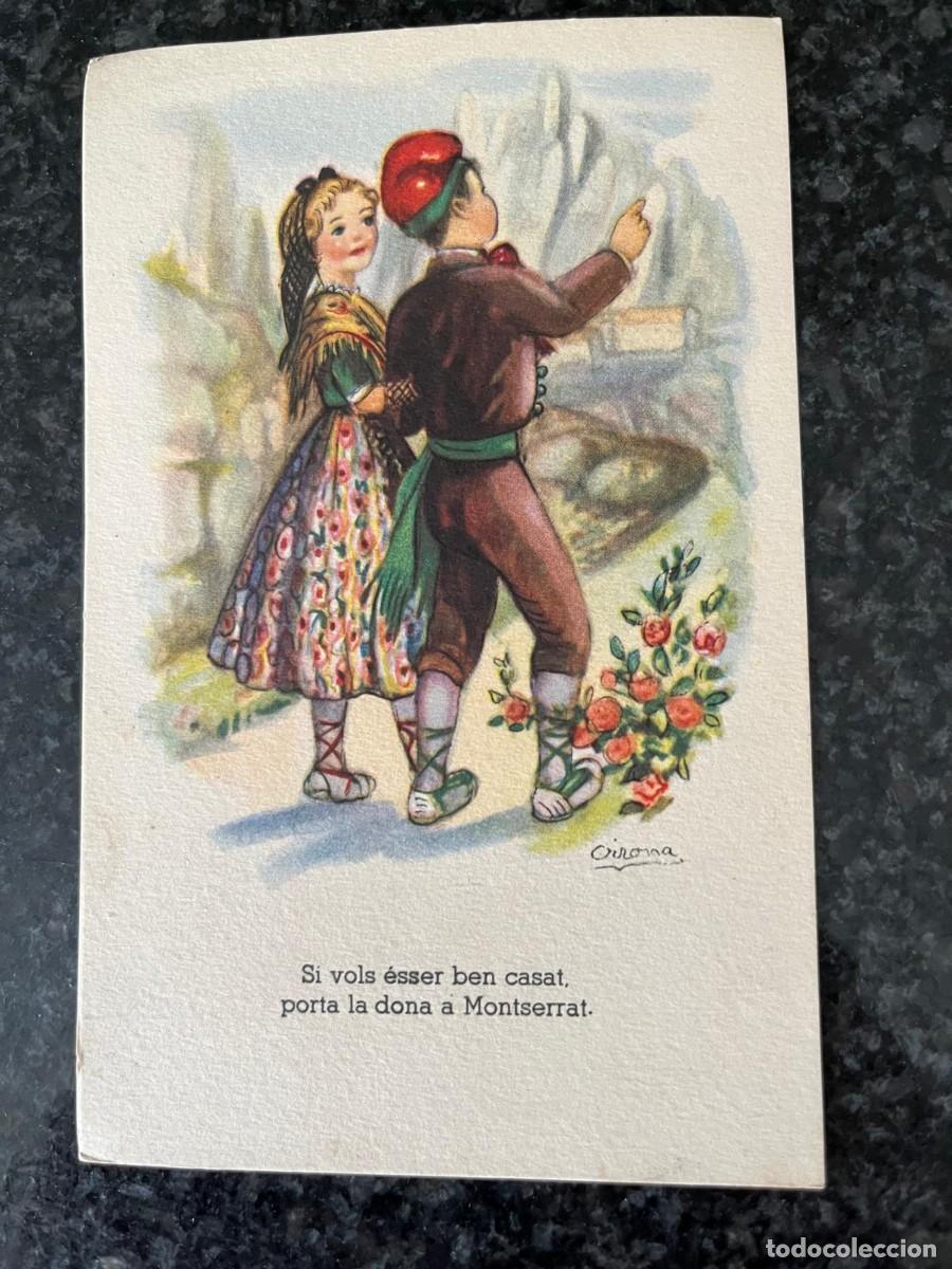 Postales: ADAGIS POPULARS pareja catalana con barretina escrita