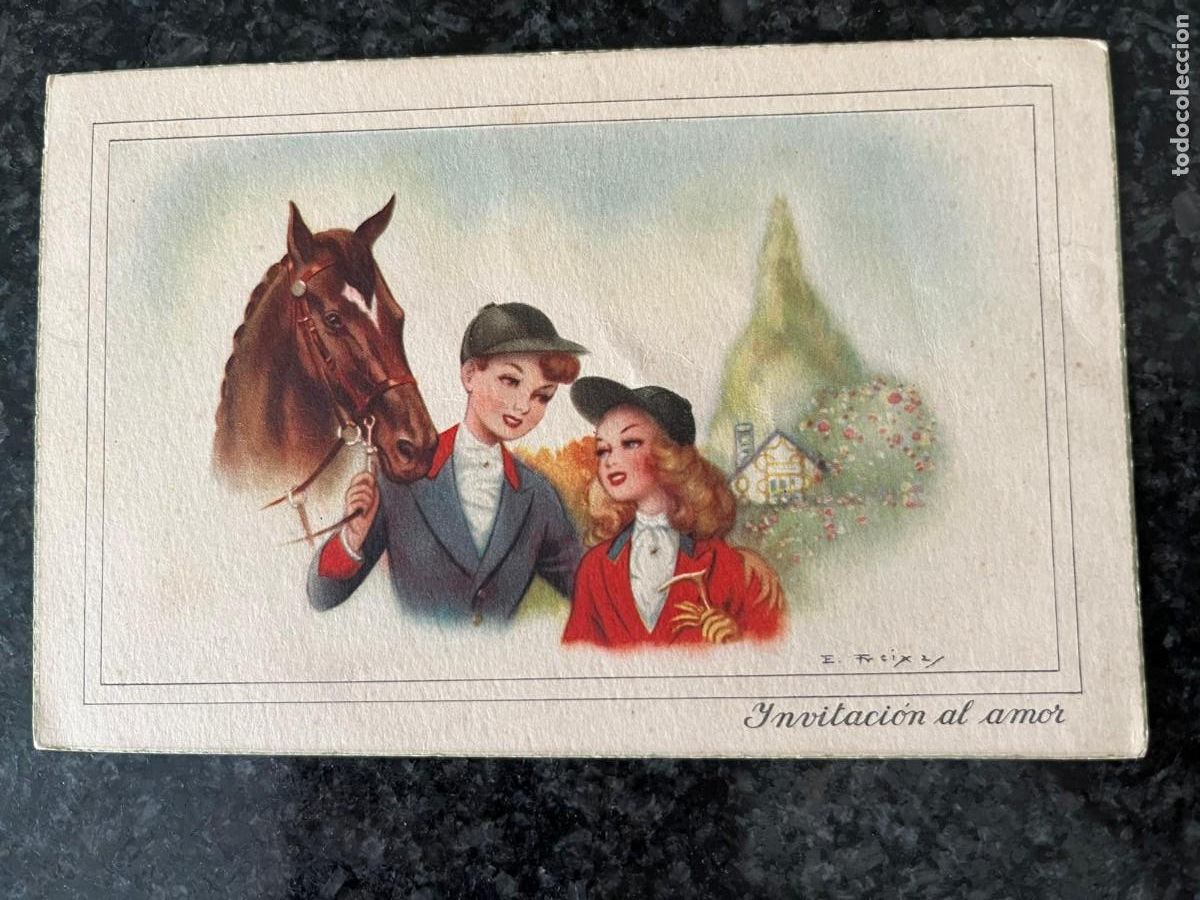 Postales: pareja con caballo escrita 1953