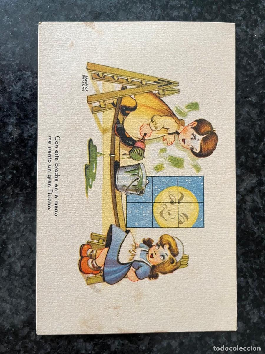 Postales: pareja de ni&ntilde;os pintando dibujo rafael Fari&ntilde;as escrita