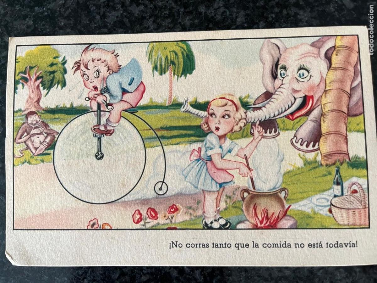 Postales: postal ni&ntilde;os jugando con bicicleta 1950