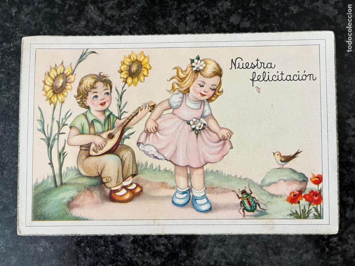 Postales: ni&ntilde;os bailando y tocando la bandolina escrita