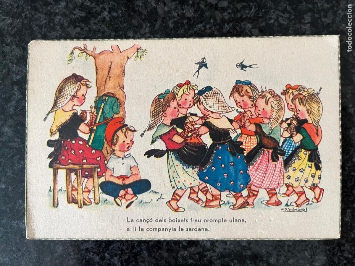 Postales: grupo de ni&ntilde;os bailando sardanas escrita 1953