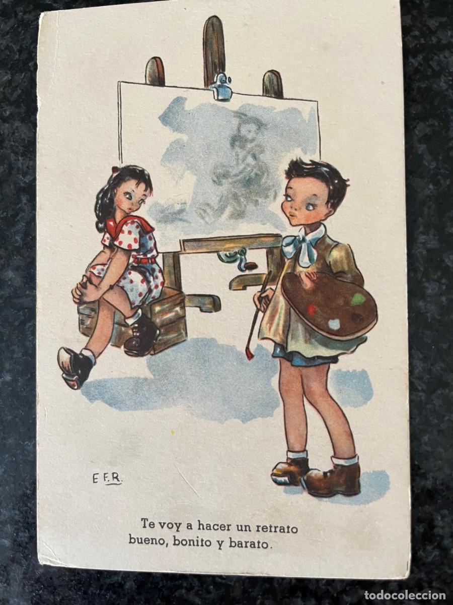 Postales: ni&ntilde;os pintor escrita 1948